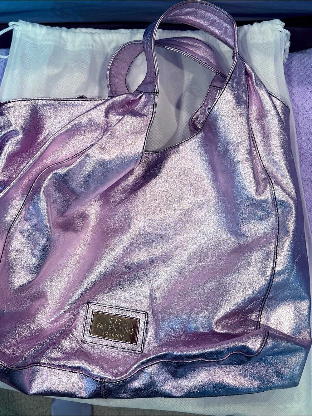 Valentino Garavani Metallic Purple Tote Bag